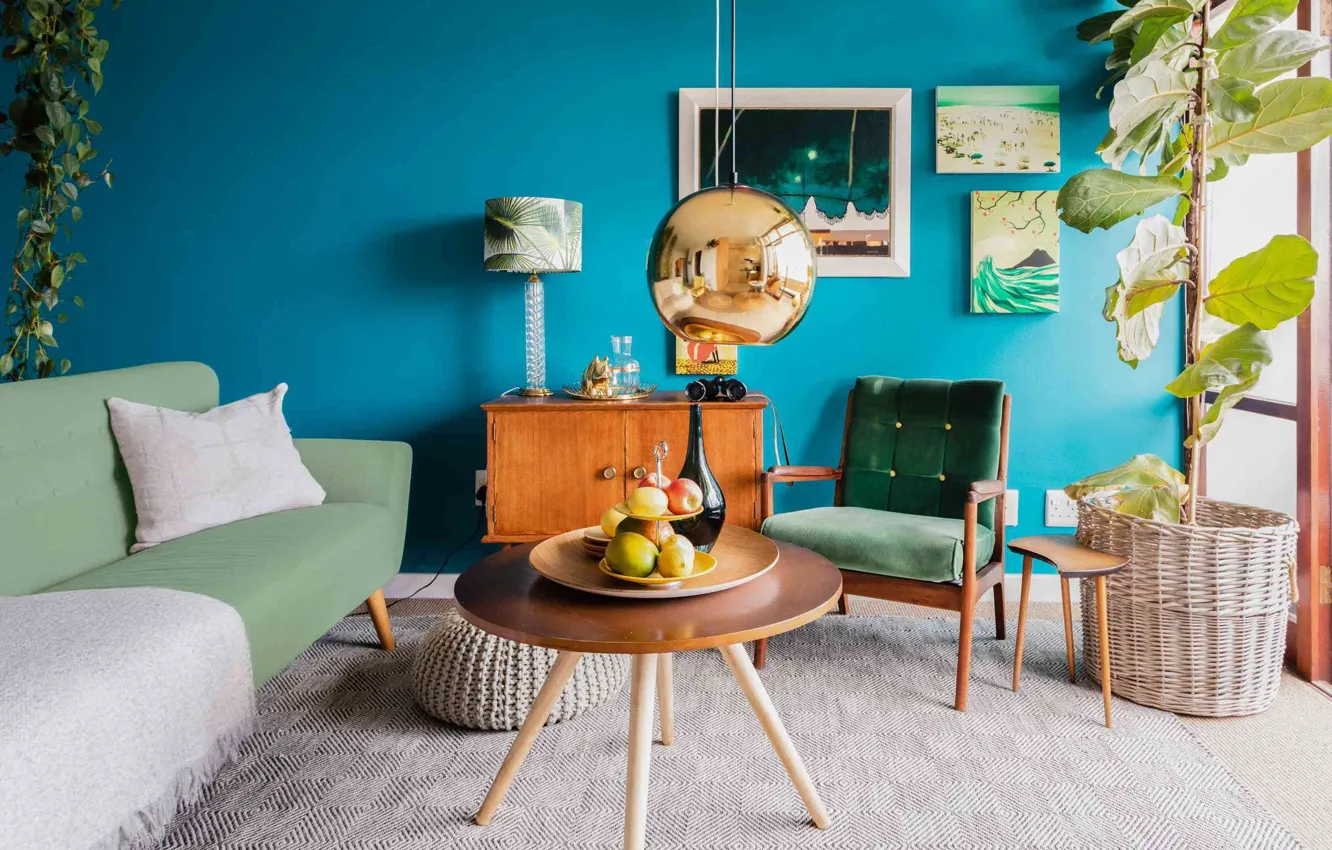 Photo wallpaper design, plant, interior, picture, retro style, living room, the color scheme of the living room, …