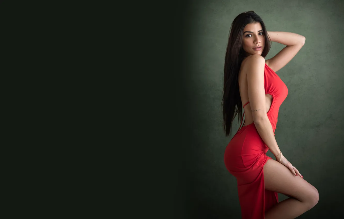 Photo wallpaper look, pose, background, model, portrait, makeup, figure, dress