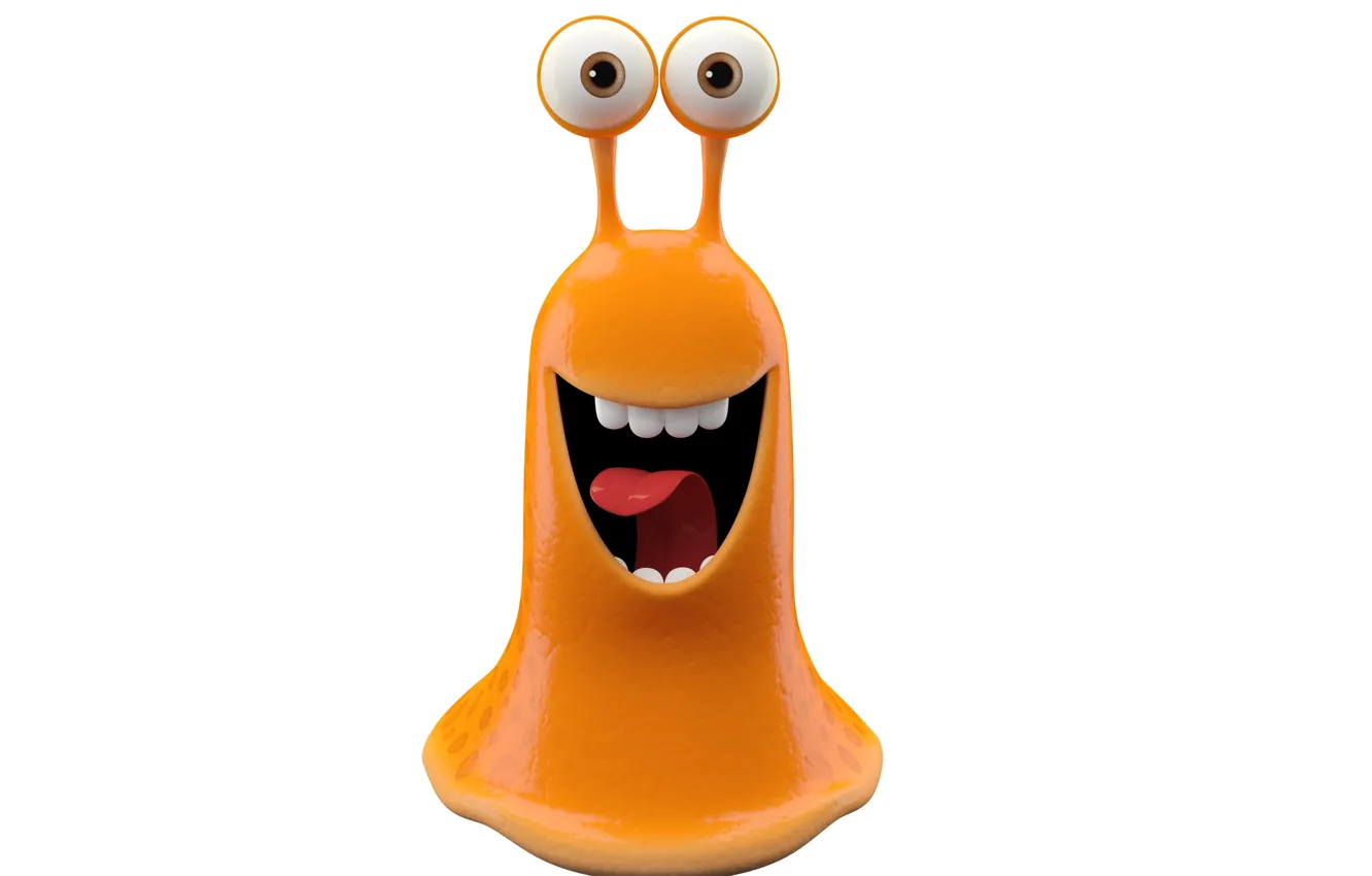 Photo wallpaper joy, joy, bright smiling monster on a white background, orange monster slug, bright smiling monster …