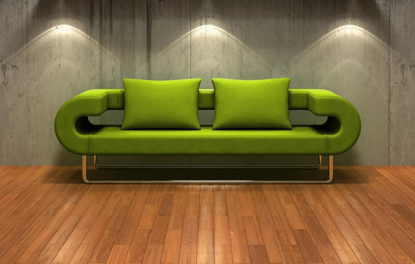 Photo wallpaper Sofa, Backlight, Wall, Green, Flooring