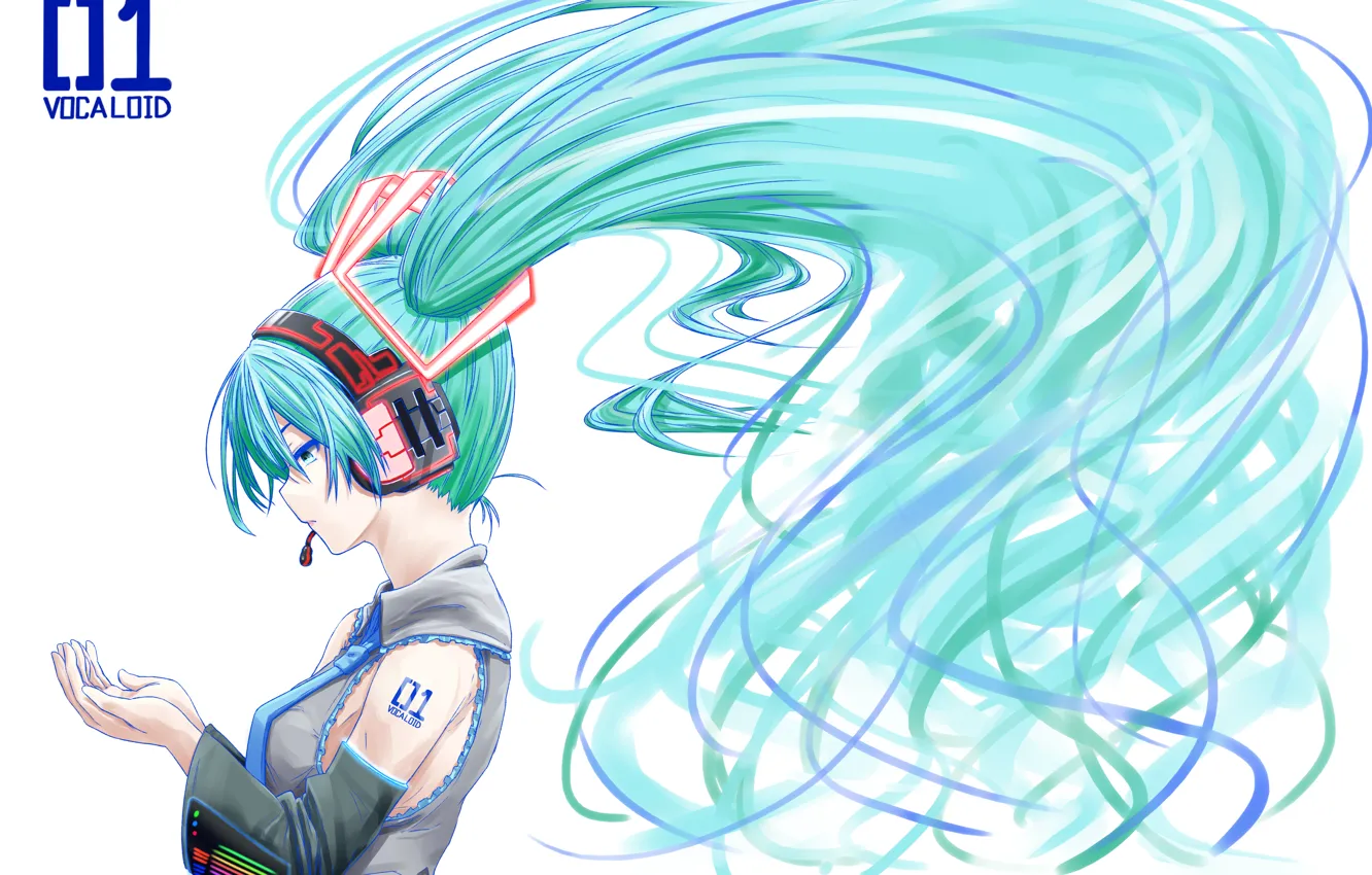 Photo wallpaper girl, anime, headphones, art, tie, profile, microphone, vocaloid