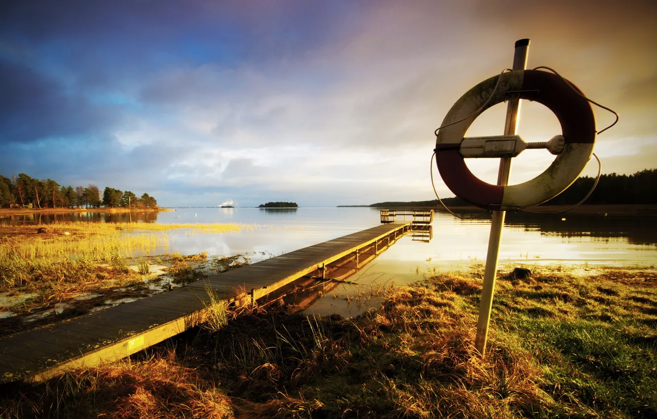 Photo wallpaper landscape, bridge, nature, lake