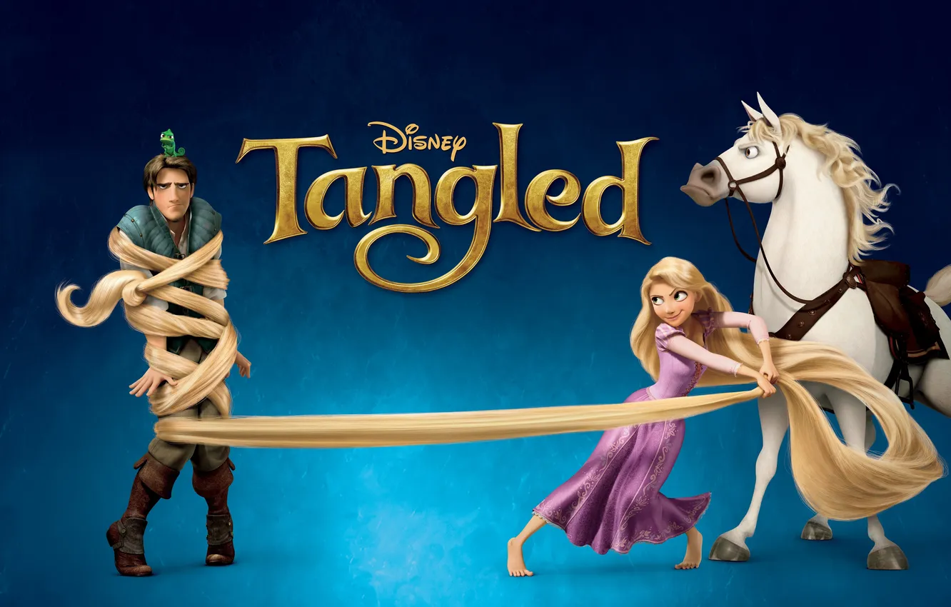 Photo wallpaper chameleon, horse, cartoon, Rapunzel, poster, characters, Tangled, Pascal
