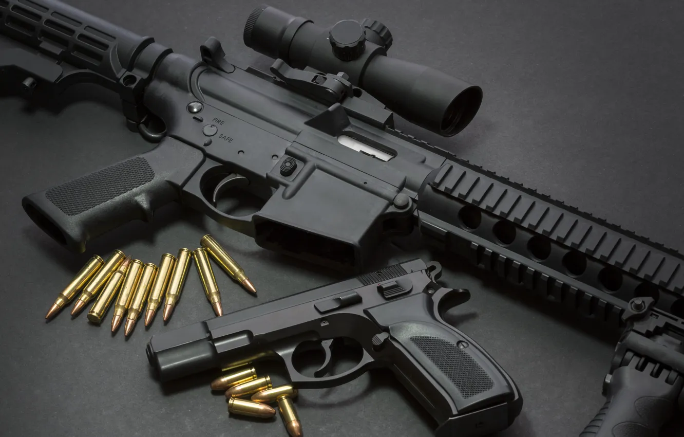 Photo wallpaper pistol, assault rifle, ammunition, firearms
