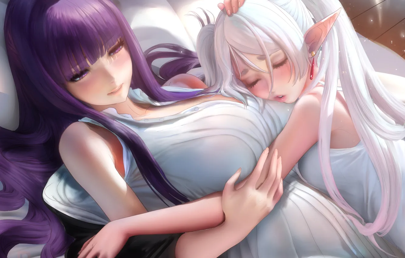 Photo wallpaper girls, elf, bed, fantasy, Fern, Sousou no Frieren, Freeze