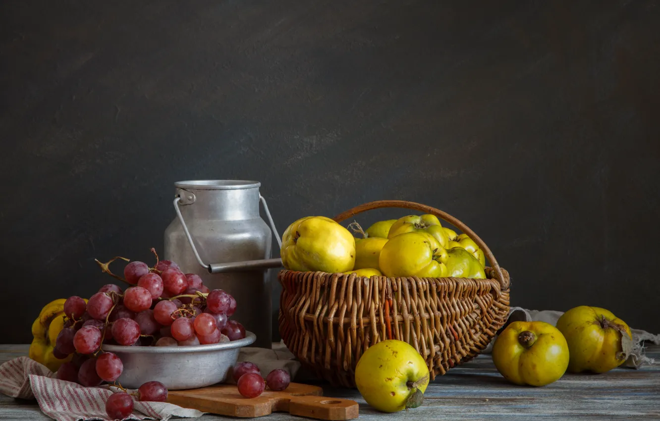Photo wallpaper grapes, Still life, quince