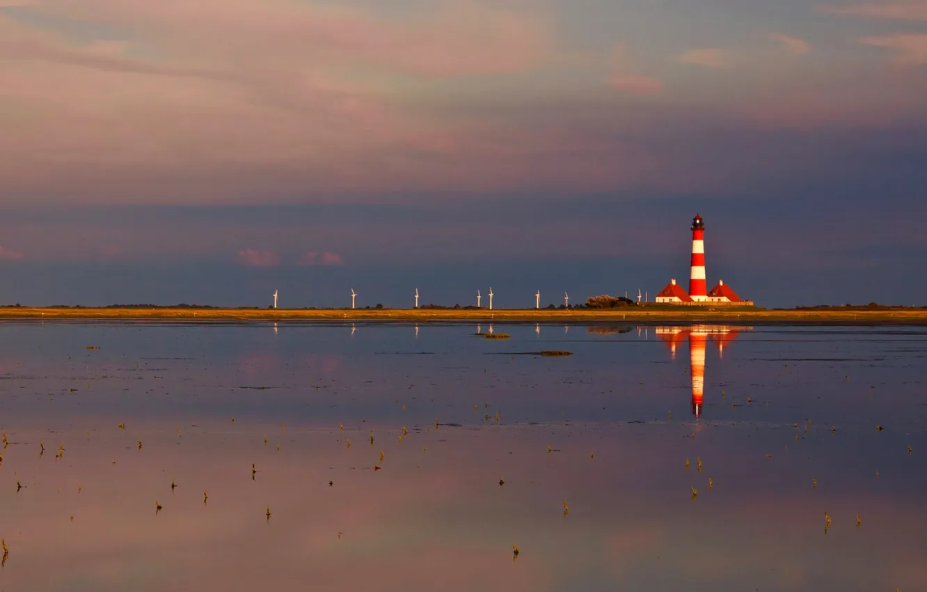 Photo wallpaper sea, the sky, clouds, lighthouse, mill, Electromechanical