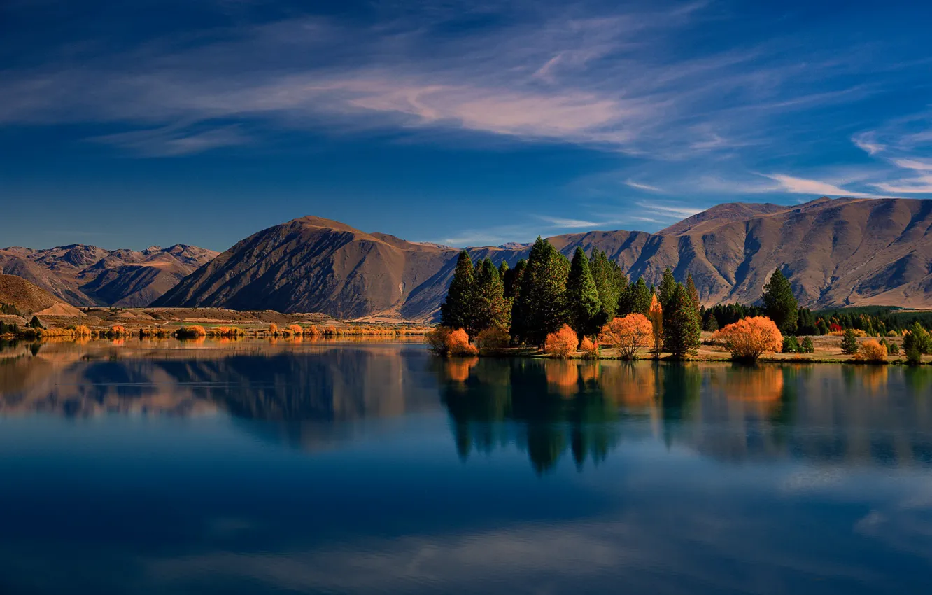 Photo wallpaper trees, landscape, mountains, nature, lake, New Zealand, reservoir, Lake Ruataniwha