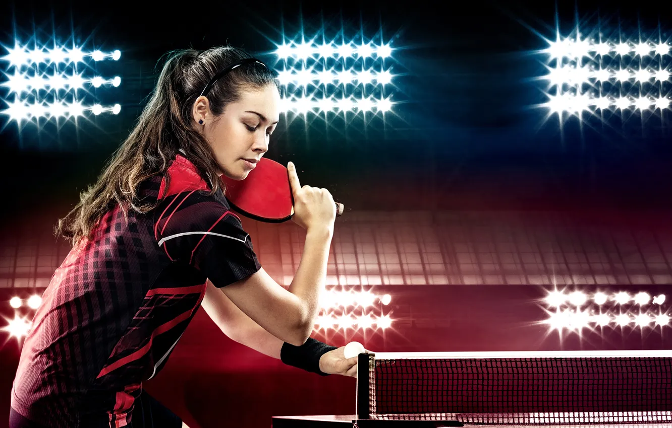 Photo wallpaper pretty, professional, player, playing, practicing, ping-pong