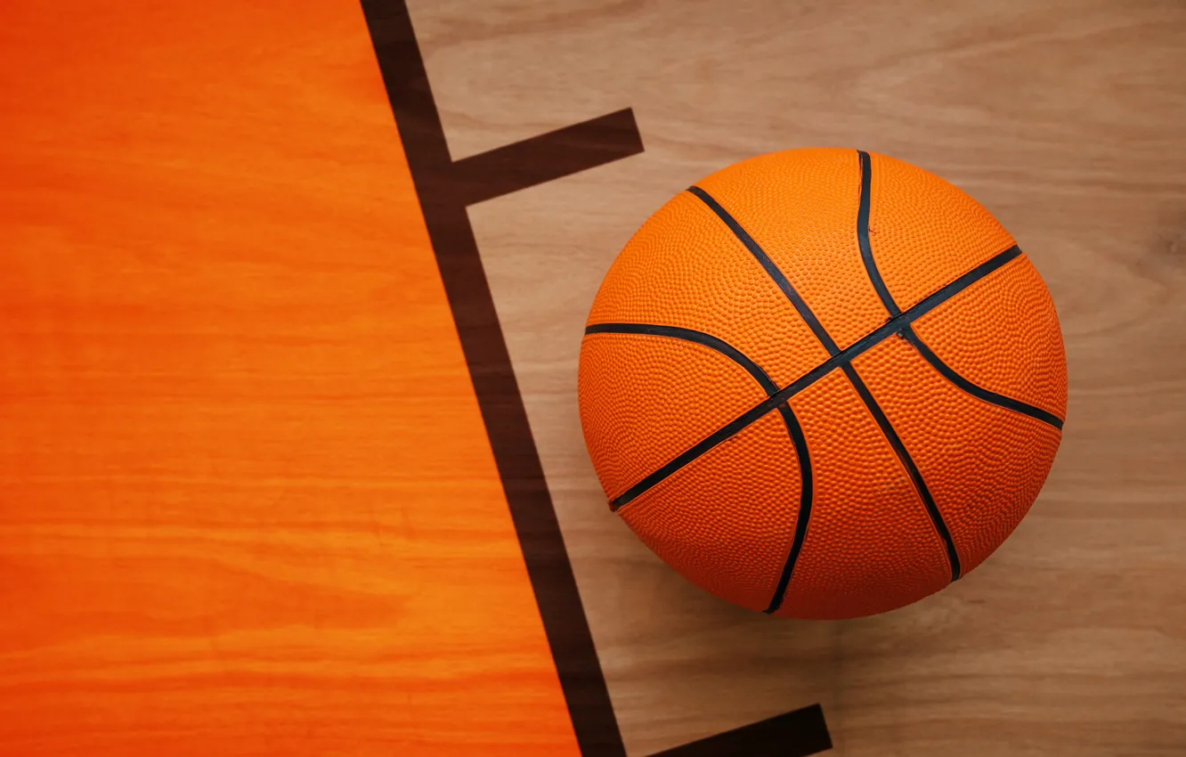 Photo wallpaper orange, sport, the ball, floor, basketball, bokeh