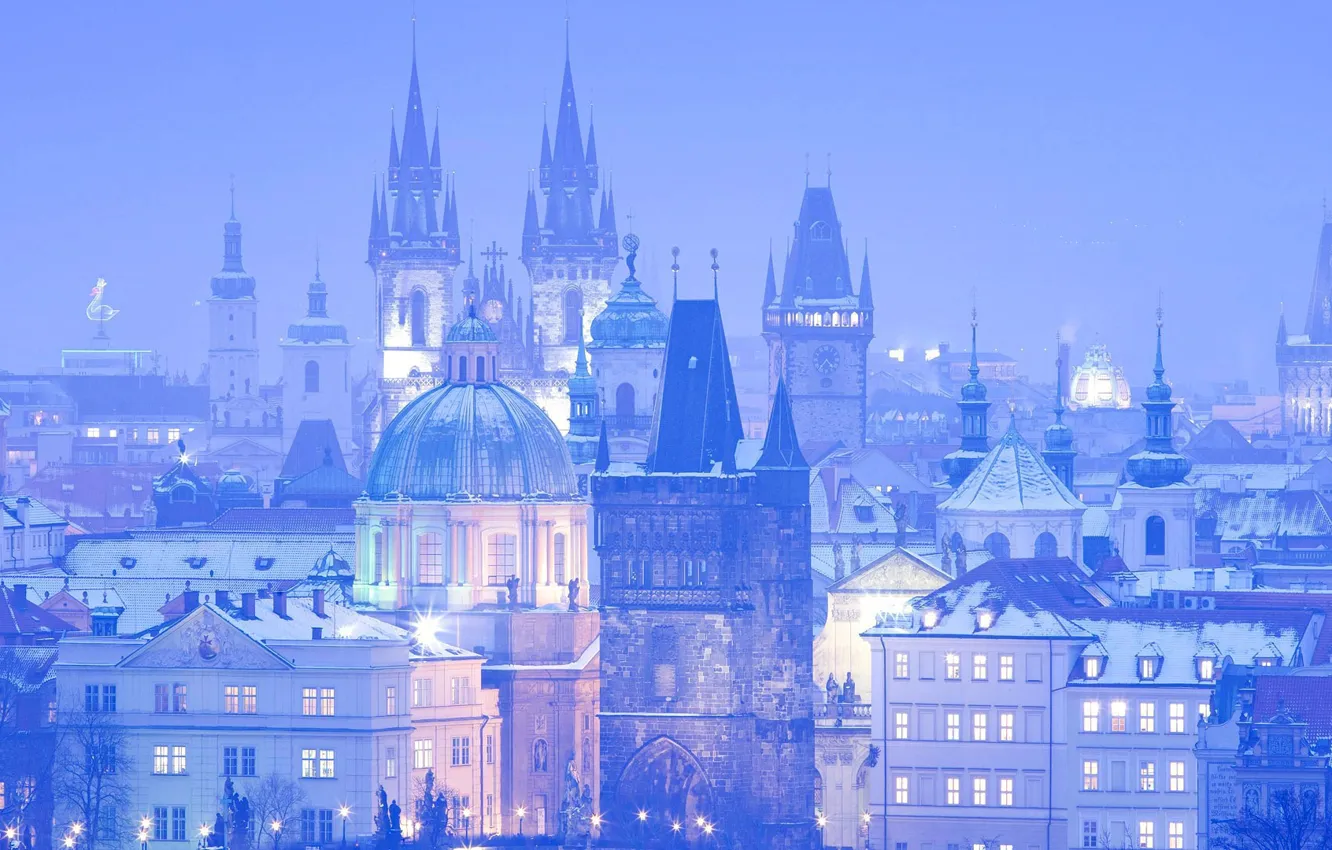Photo wallpaper home, panorama, haze, old town, Prague Czech Republic