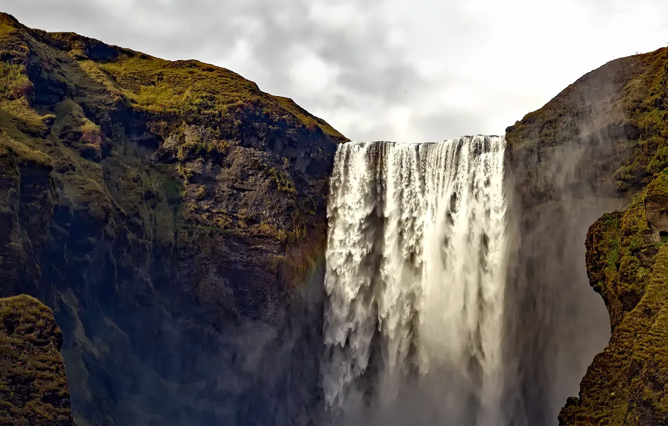 Photo wallpaper rocks, waterfall, stream, Iceland, Skogafoss