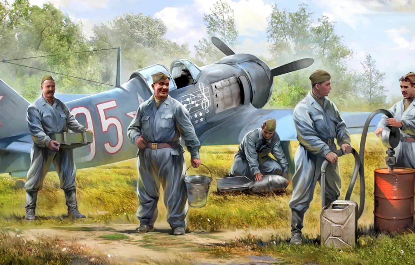 Photo wallpaper Soveit Ground_Crew, Go to fight some old people, Here are your nanny's mechanics, Soviet aircraft