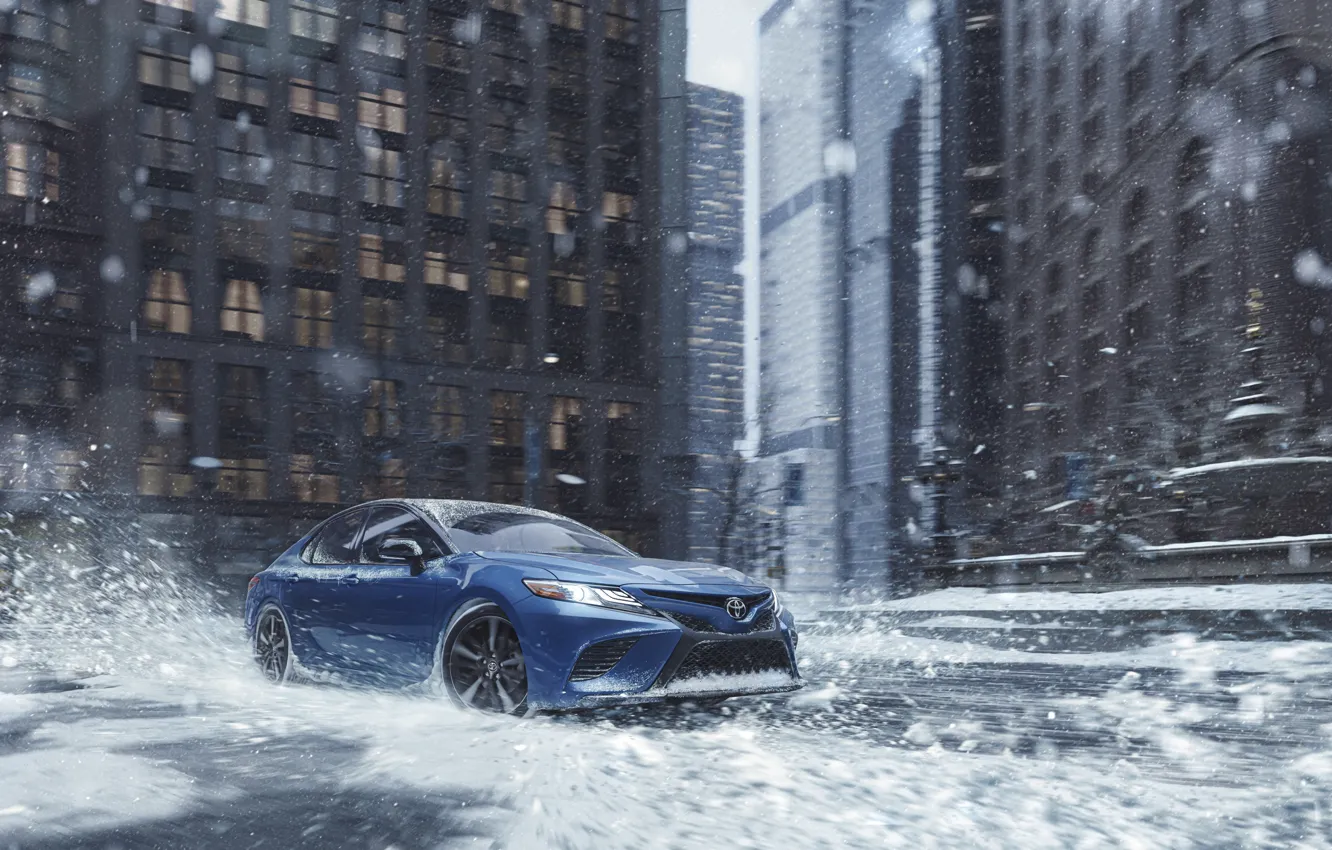 Photo wallpaper Water, Home, Road, Snow, Squirt, Toyota, Toyota Camry XSE AWD, Mid-size car