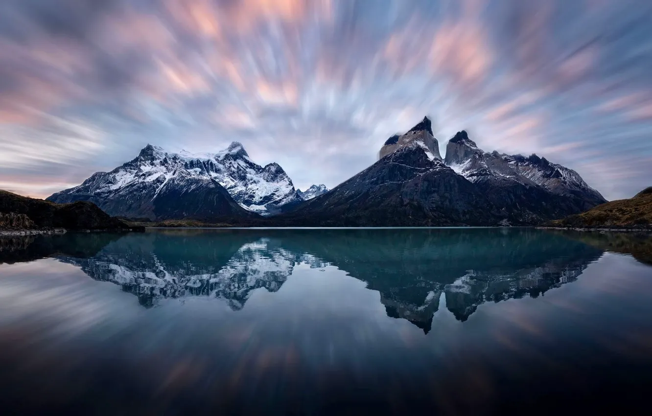 Photo wallpaper mountains, reflection, pond, Andes, Patagonia
