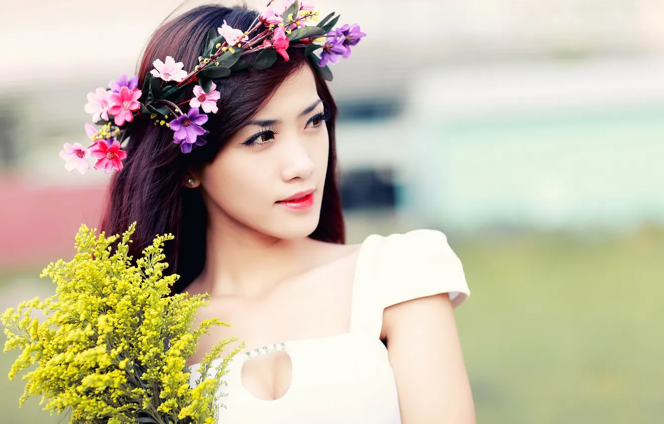 Photo wallpaper girl, background, Asian