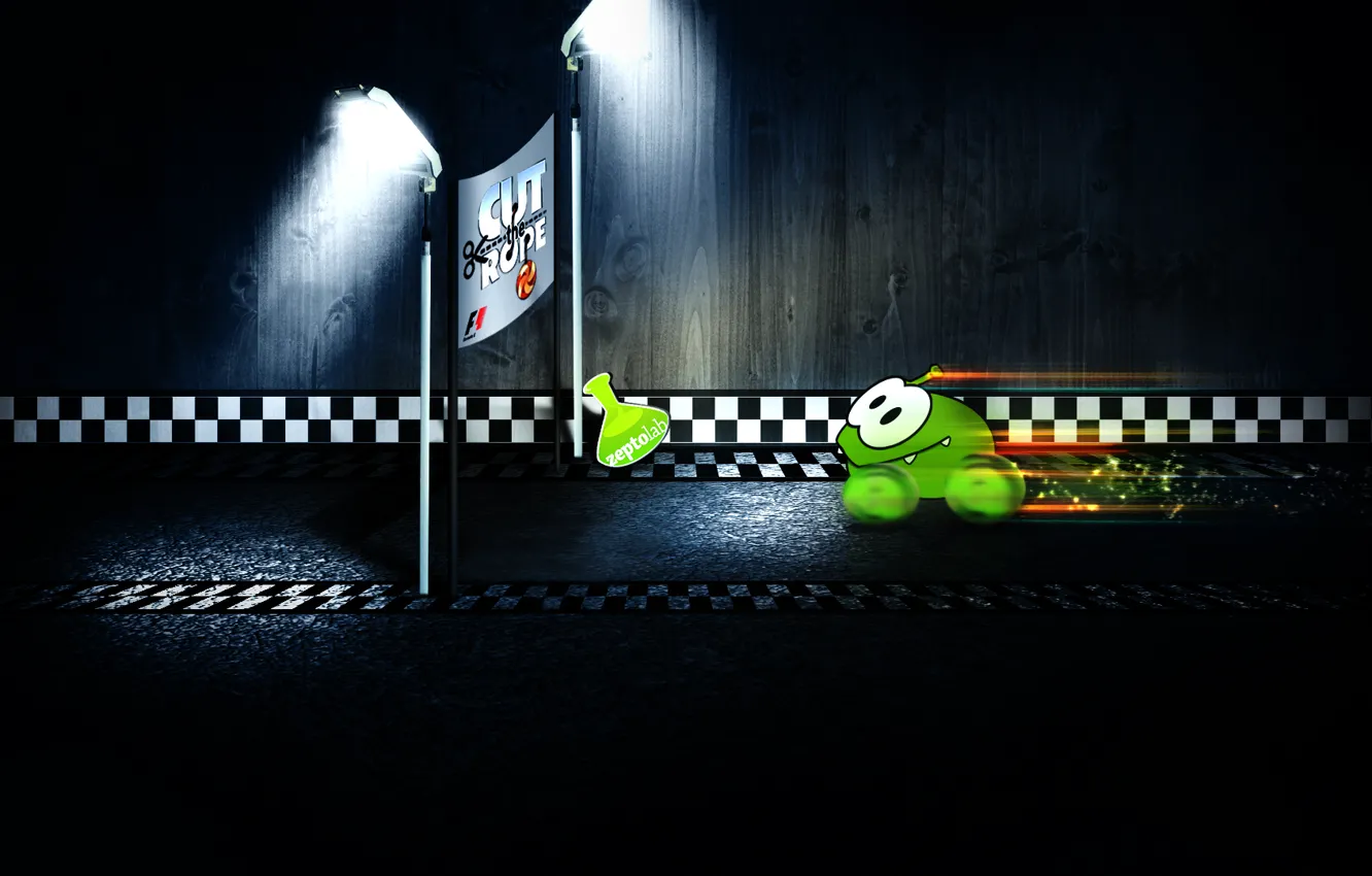 Photo wallpaper green, small, monster, Formula 1, Cup, character, Formula 1, Cut the Rope