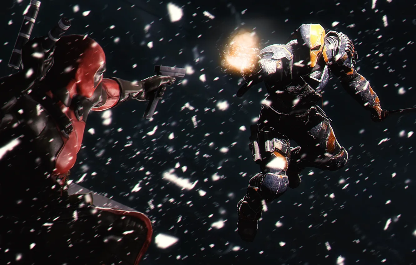 Photo wallpaper Deadpool, crossover, Marvel Comics, DC Comics, Deathstroke, anti hero
