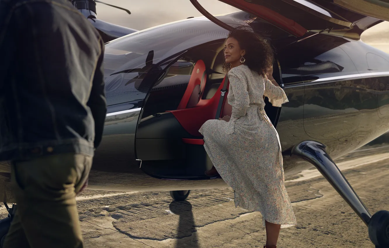 Photo wallpaper girl, dress, eVTOL, Archer Aviation, Electric take-off and landing vehicles, Archer Airline, Electric takeoff and …