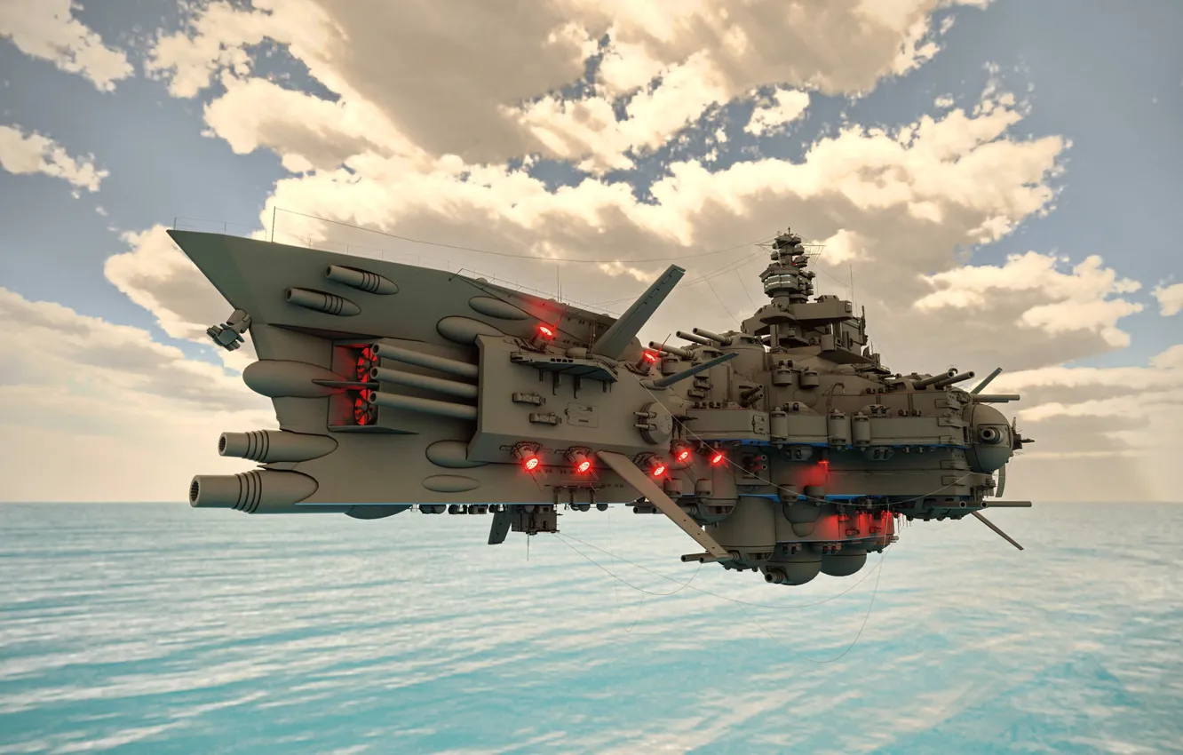 Photo wallpaper the sky, clouds, weapons, ship, Fly Dreadnought Molotoff