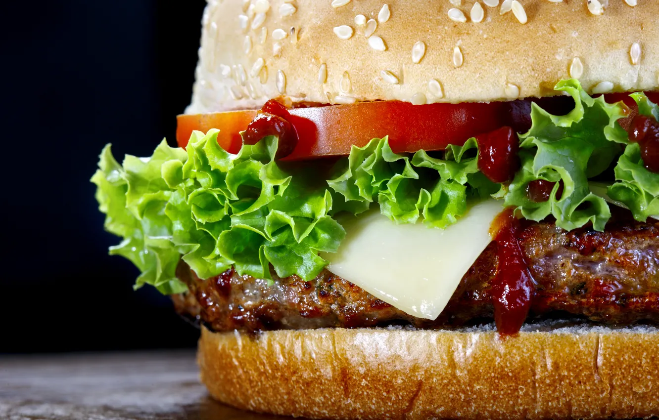 Photo wallpaper bread, tomatoes, lettuce, hamburger meat