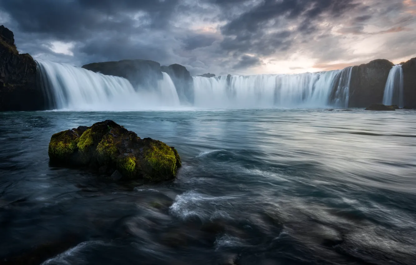Photo wallpaper stones, shore, waterfall, Iceland, pond