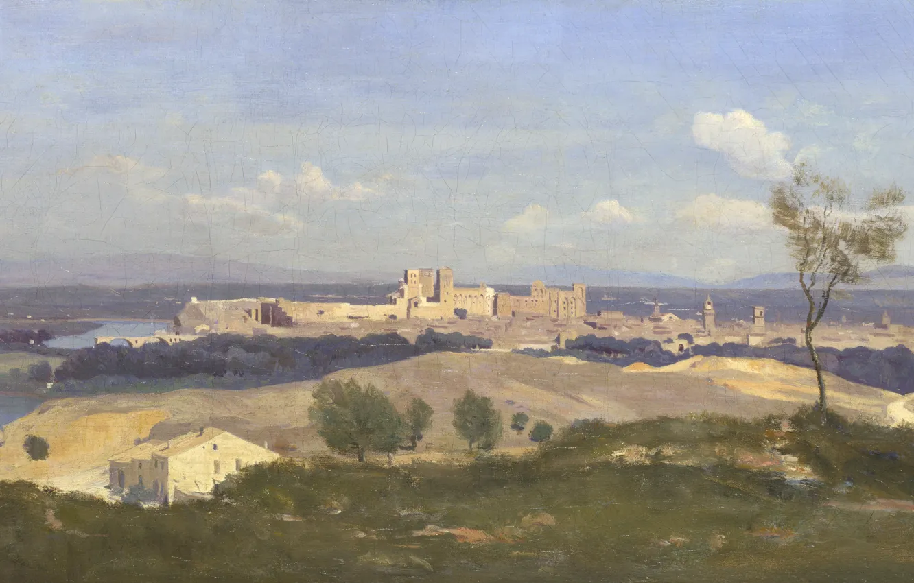 Photo wallpaper landscape, picture, panorama, Camille Corot, Jean-Baptiste-Camille Corot, Avignon. View from West