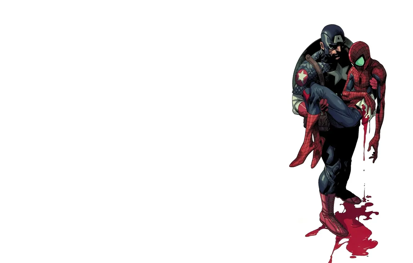 Photo wallpaper blood, Captain America, wounded spider-Man