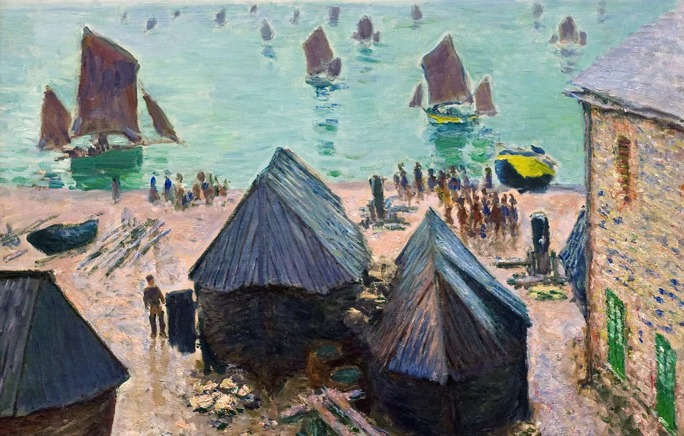 Photo wallpaper picture, sail, seascape, Claude Monet, The Sail Boats. Étretat
