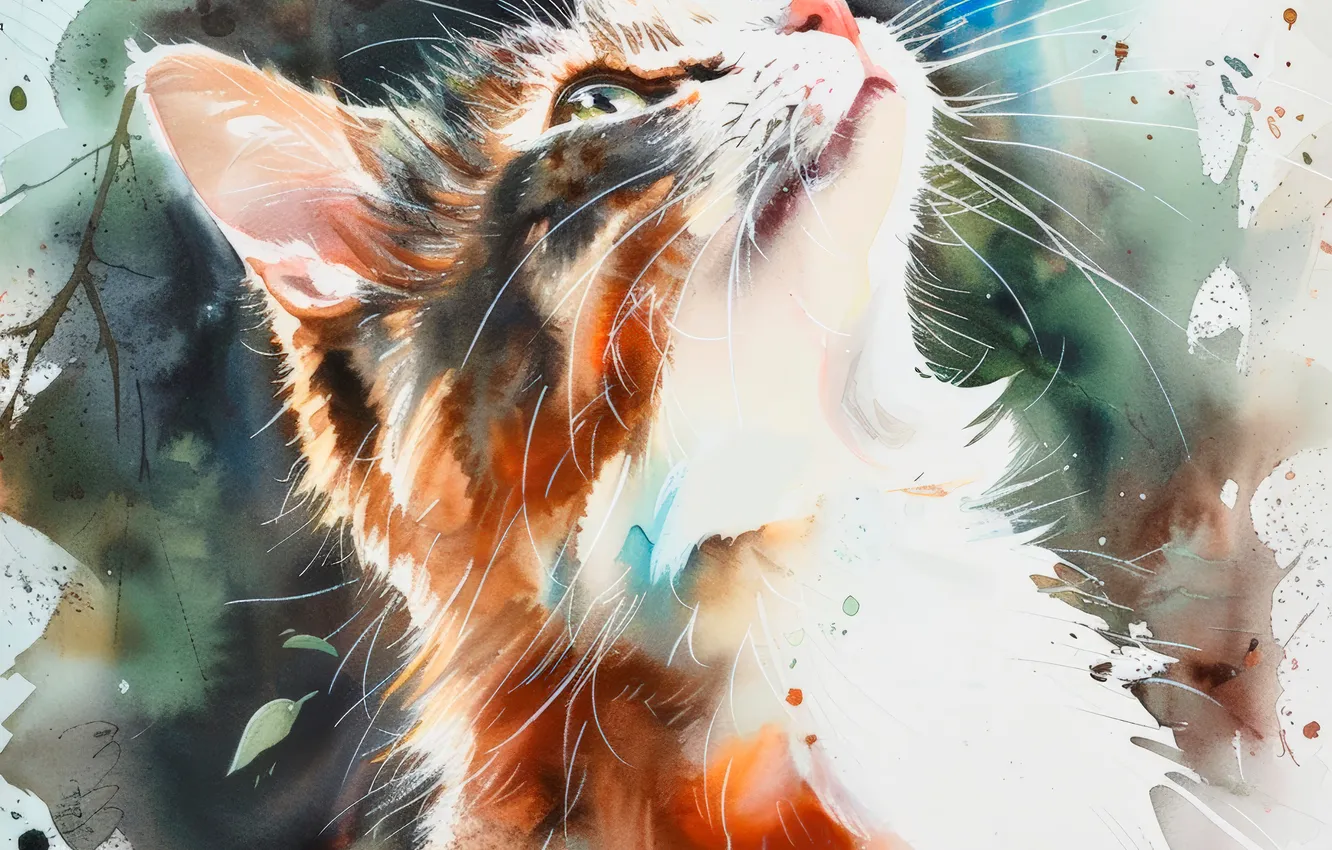 Photo wallpaper cat, cat, mustache, face, art, digital art, imitation painting, AI art