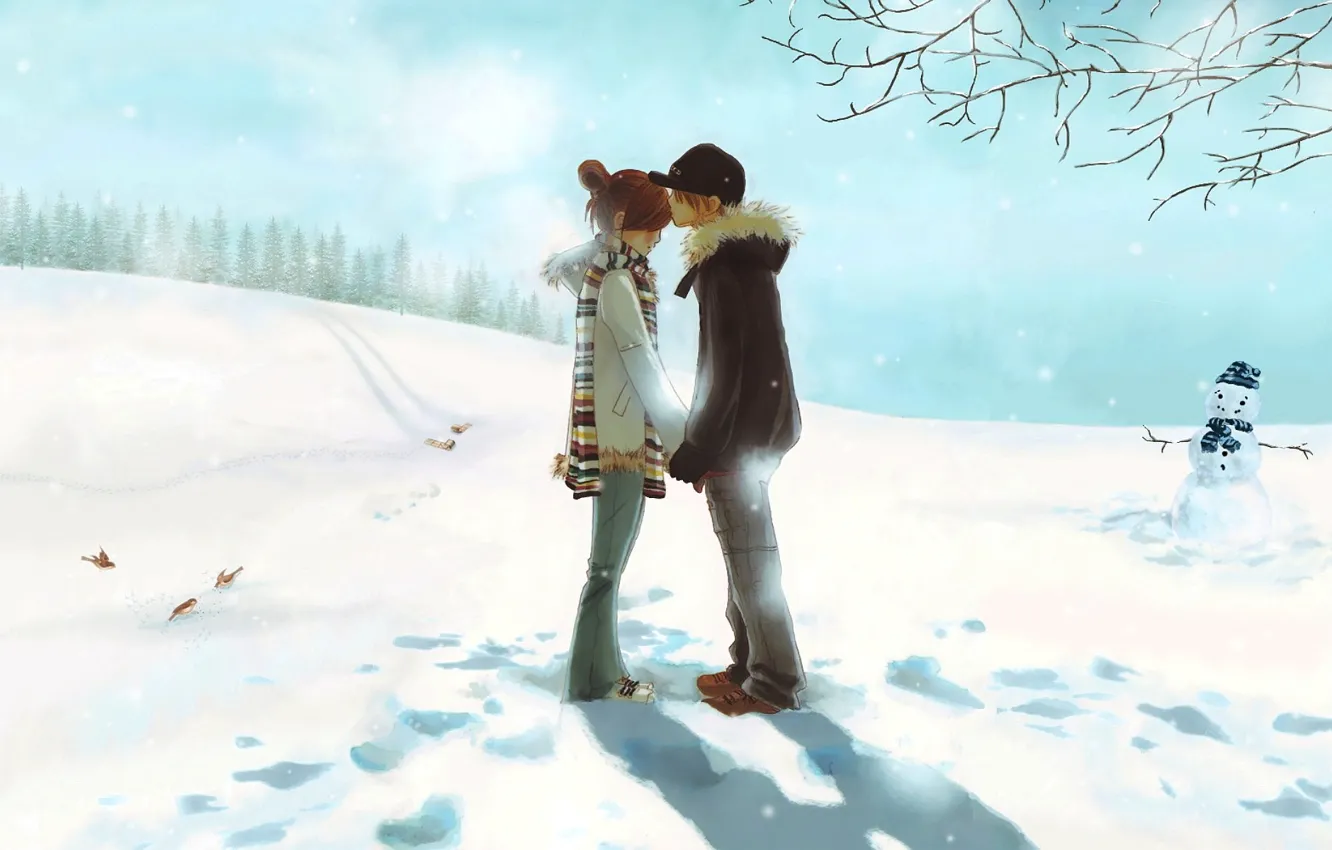 Photo wallpaper love, winter, couple