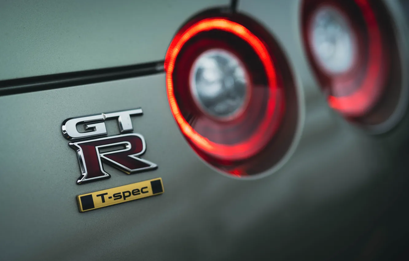 Photo wallpaper Nissan, GT-R, close-up, R35, badge, 2022, Nissan GT-R Premium Edition T-spec