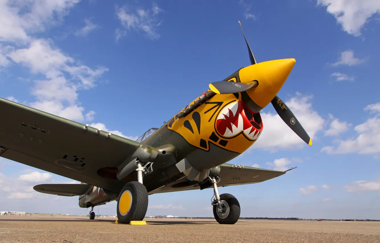 Photo wallpaper the sky, fighter, the airfield, P-40 Warhawk