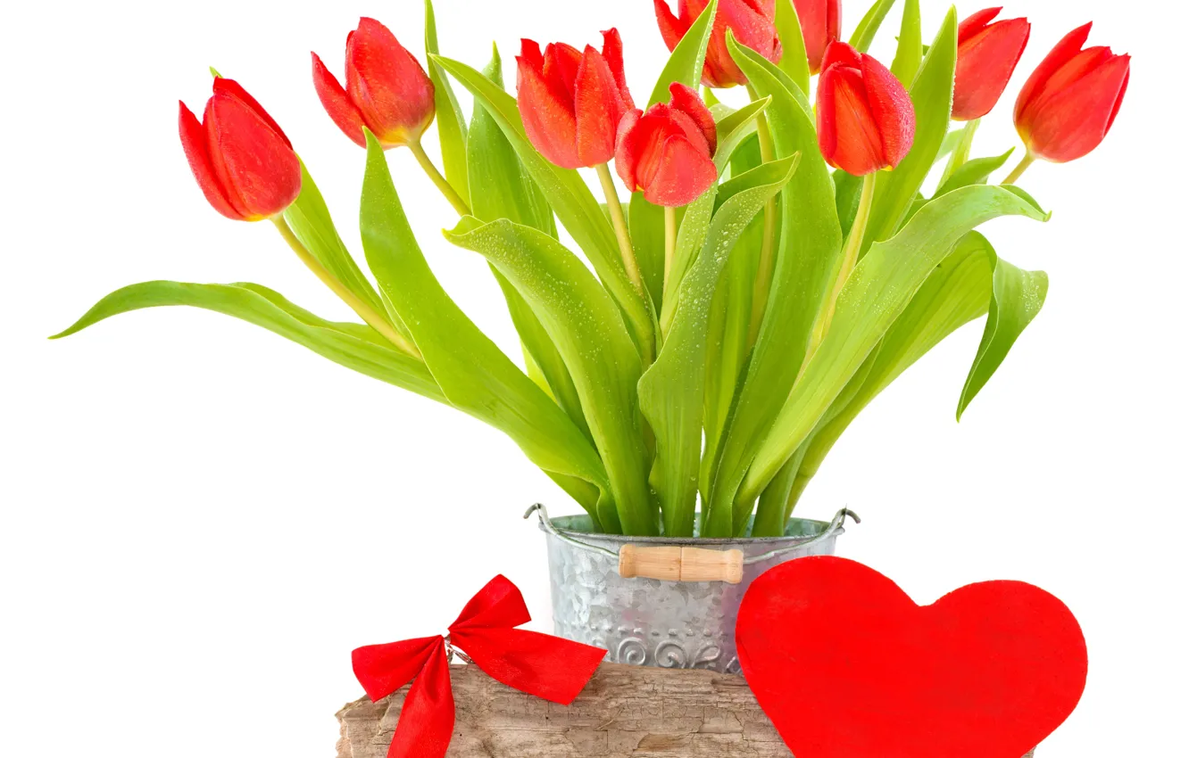 Photo wallpaper tulips, red, love, fresh, heart, tulips, spring, bouquet