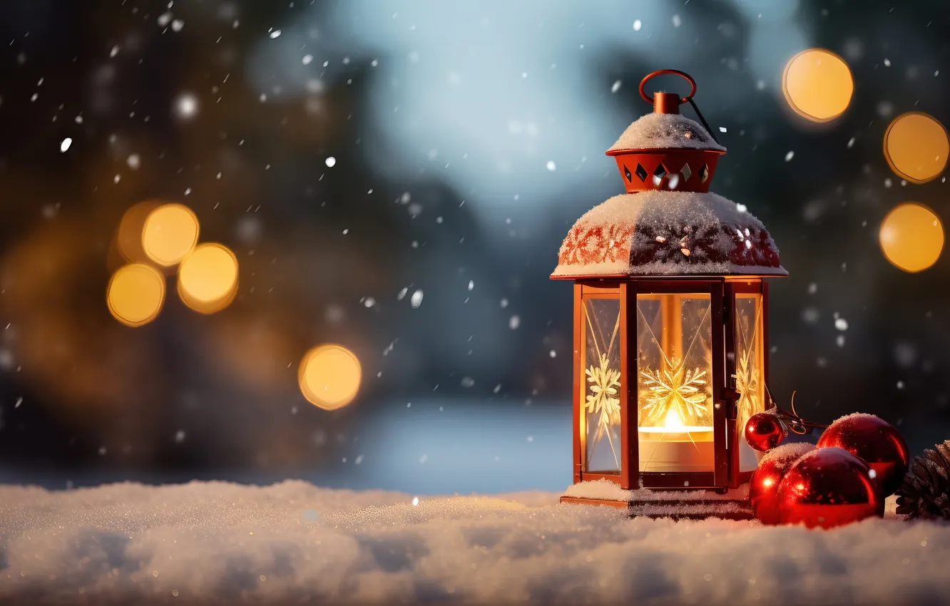 Photo wallpaper winter, snow, night, new year, Christmas, lights, Christmas, night