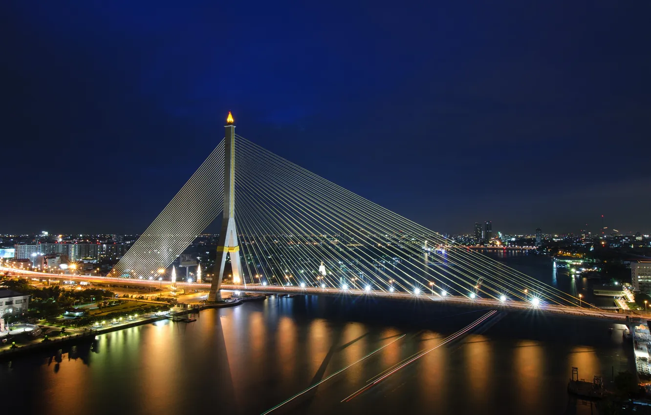 Photo wallpaper night, bridge, the city, night lights