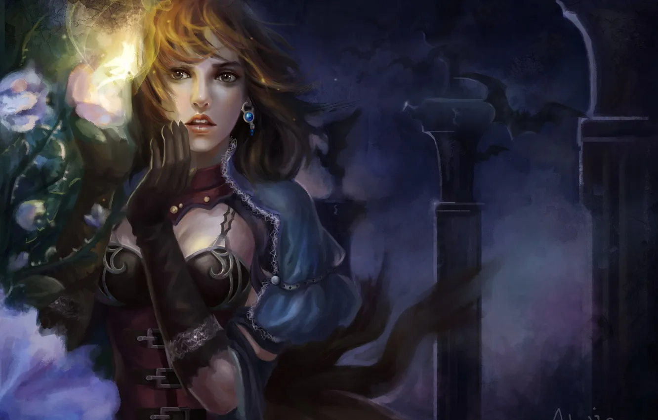 Photo wallpaper girl, magic, bats, beautiful