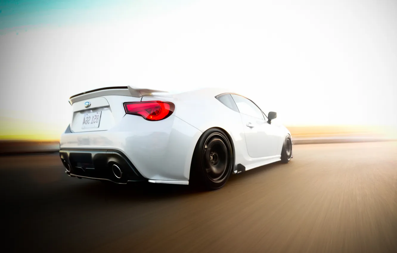 Photo wallpaper car, auto, white, road, Subaru, subaru brz