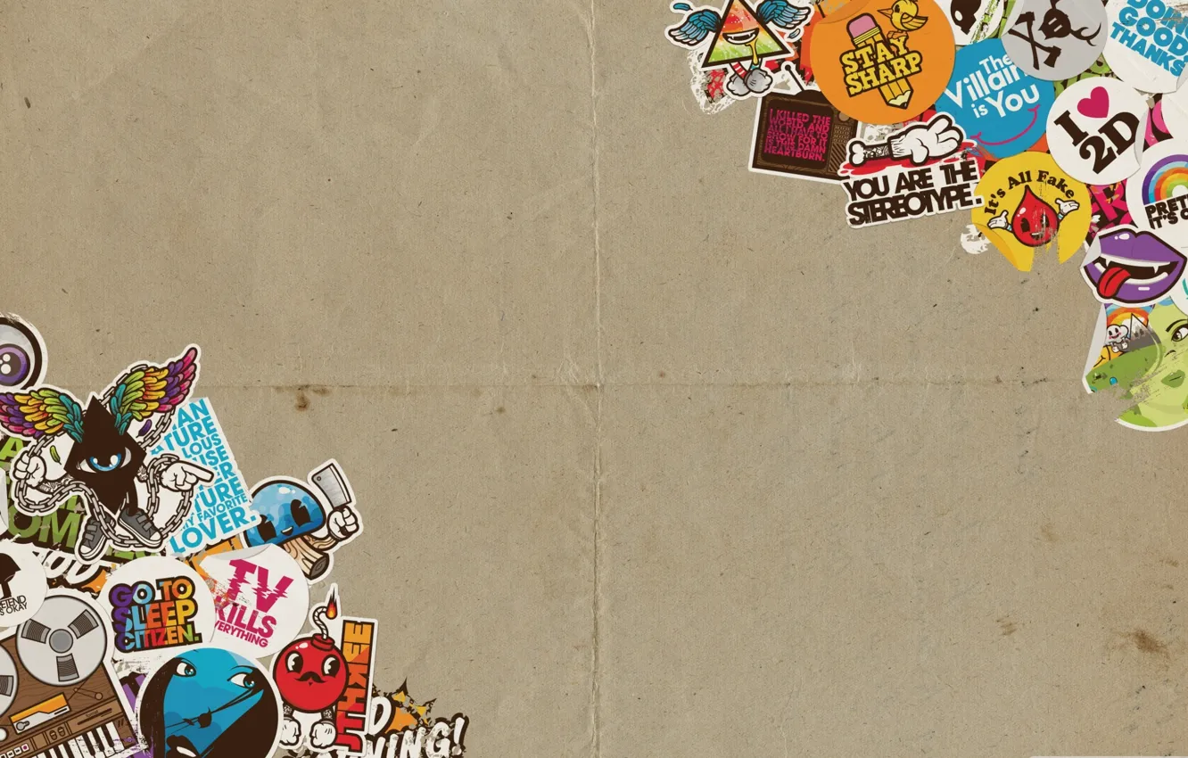 Photo wallpaper paper, labels, cardboard, stickers, logos