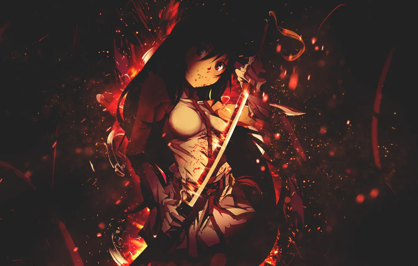 Photo wallpaper girl, background, blood, sword