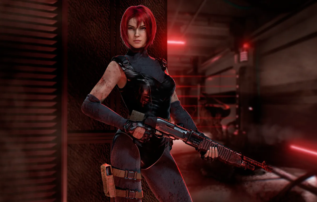Photo wallpaper girl, red, Capcom, shotgun, Regina, dino crisis