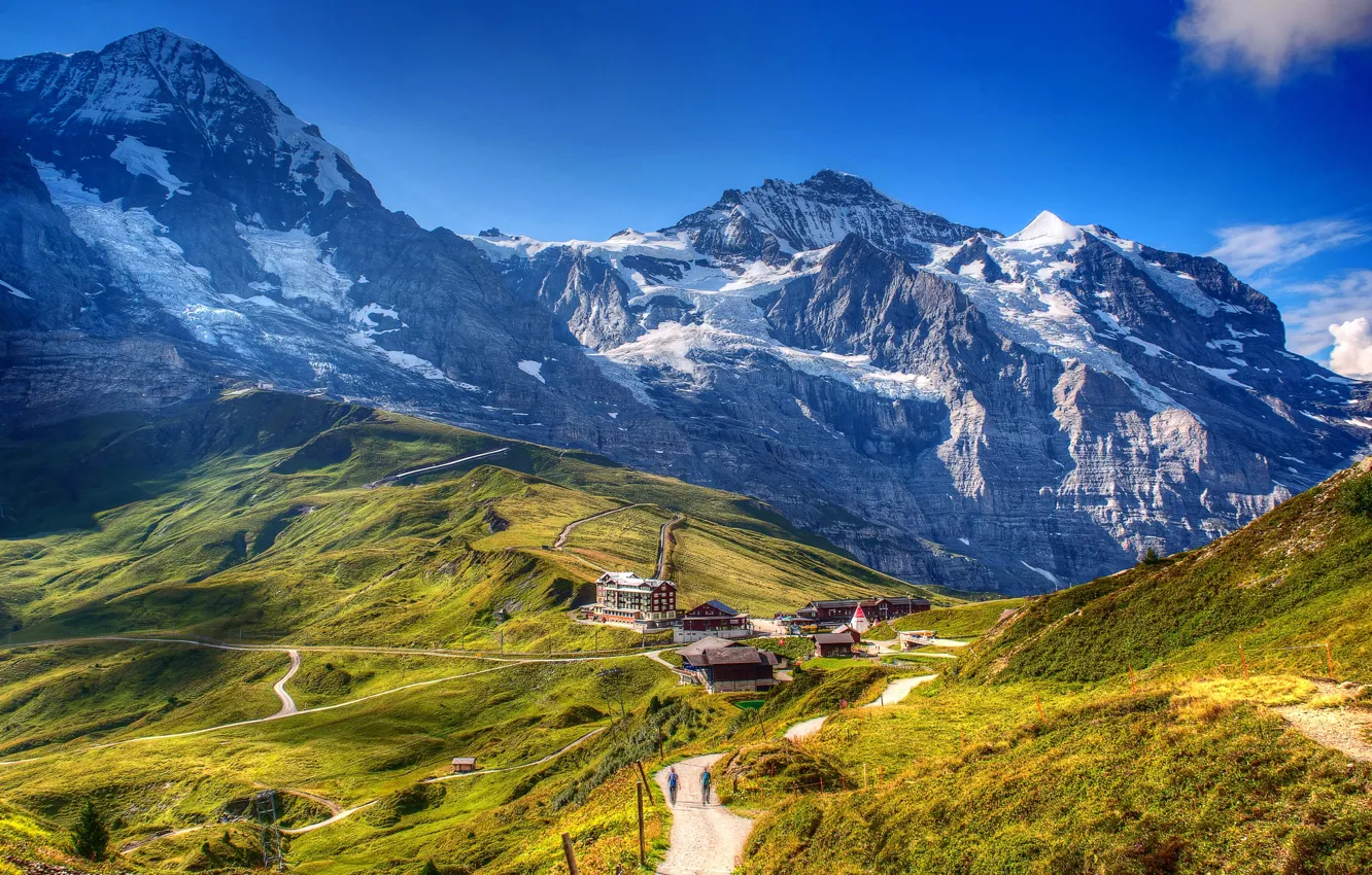 Photo wallpaper the sky, mountains, Switzerland, Alps, Grindelwald