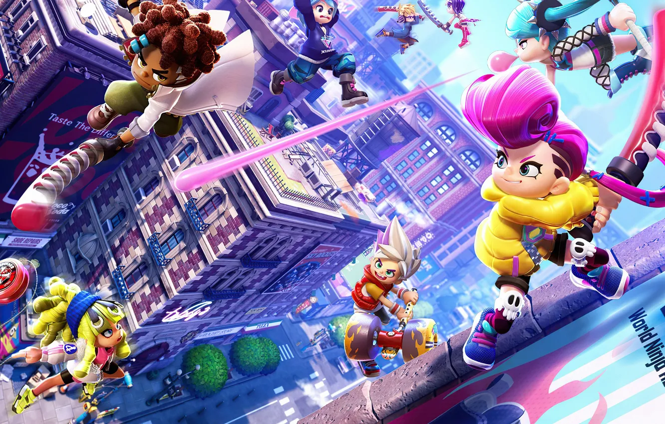 Photo wallpaper children, the city, characters, toon, Ninjala