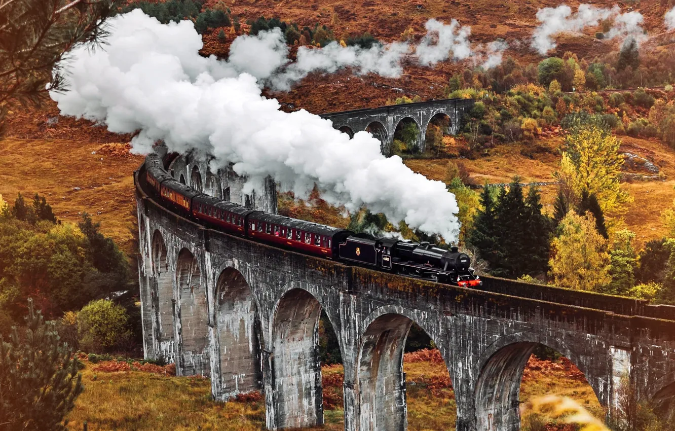 Photo wallpaper bridge, Wallpaper, the engine, wallpaper, picture, picture, on the desktop, steam train