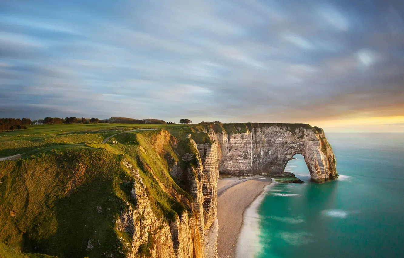Photo wallpaper beach, the sky, clouds, landscape, nature, open, the ocean, rocks