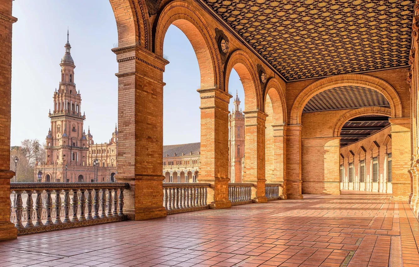 Photo wallpaper Sunset, Area, Spain, Sunset, Square, Spain, Seville, Seville
