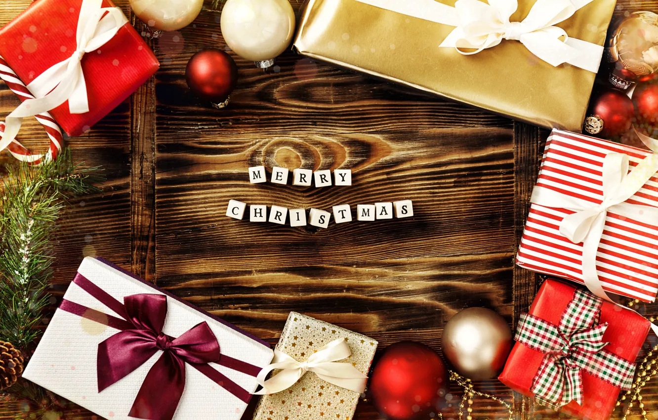 Photo wallpaper decoration, gift, new year, Christmas, Christmas, wood, New Year, decoration