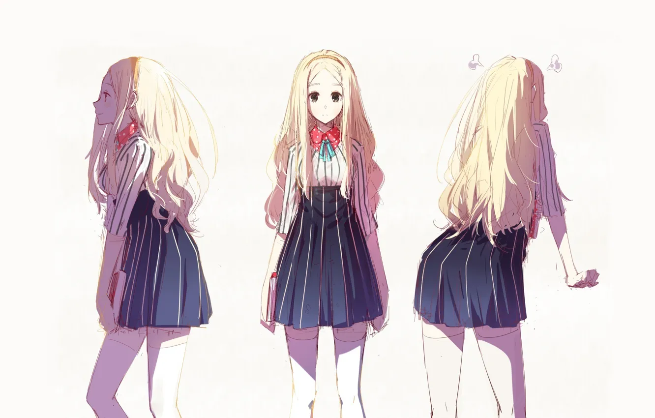 Photo wallpaper strip, back, dress, girl, book, bow, manga, long hair