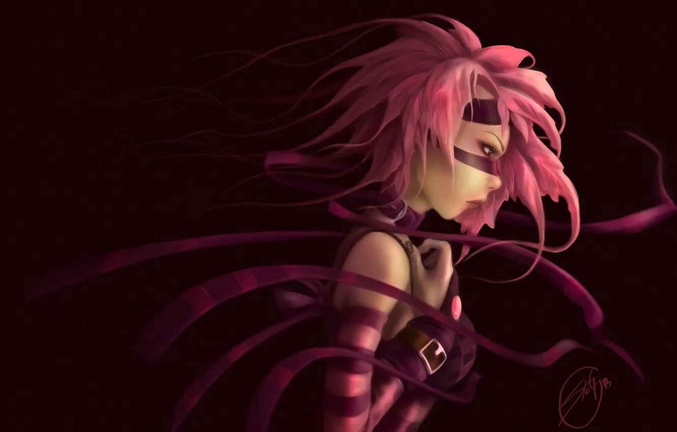 Photo wallpaper girl, background, art, tape, profile, pink hair