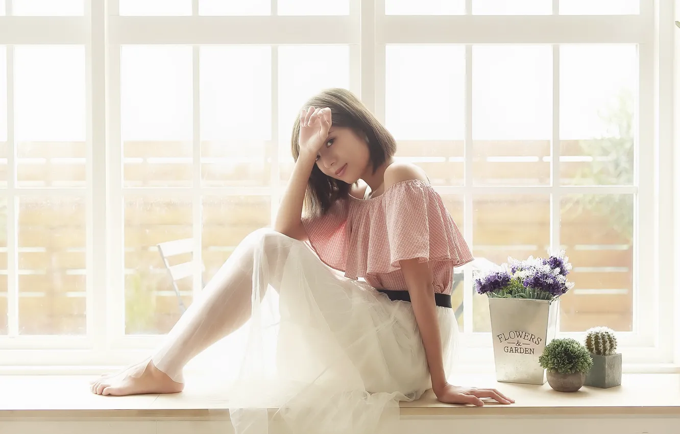 Photo wallpaper girl, window, Asian